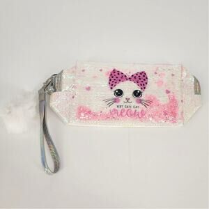 Holographic White "Very Cute Cat Meow" Makeup Bag – New